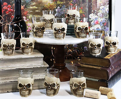 Ebros Grinning Skull Shot Glass Set of 12 Altar of Skulls Skeleton Ossuary Skull