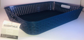 Storage Essentials Woven-Look Basket W Handles Dk Blue 10x14x2.5-in.NEW-SHIP 24H - £9.24 GBP