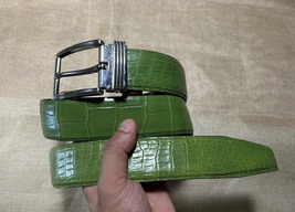 Size 40&quot; Genuine Moss Green Belly Alligator Crocodile Leather Belt Width 1.5&quot; - £53.24 GBP