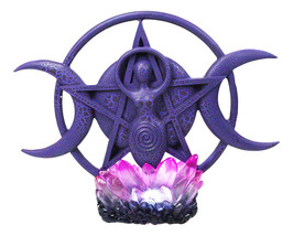 Wicca Shaman Spiral Goddess Triple Moon Pentagram With LED Crystals Figu... - $42.99