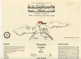 D B KAPLAN&#39;S Delicatessen Menu Lenox Square Atlanta Georgia 1978 - £37.98 GBP