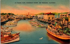 San Francisco California Fishing Fleet Fisherman&#39;s Wharf Linen Vintage Postcard - £5.85 GBP