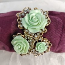 Green Floral bracelet With Rhinestones Gold Tone - £11.52 GBP