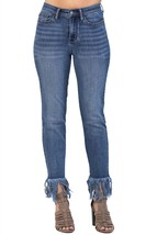 Judy Blue high rise frayed hem relaxed fit jean in Dark Wash - size 24W - $40.59