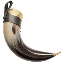 Brass Rim Medieval Deluxe Drinking Horn with Black Leather Holster - 24 oz - $32.66