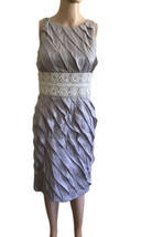 London Times Ruffle Sheath Dress Layered Sleeveless Silver Gray Side Zipper Sz 2 - £23.25 GBP