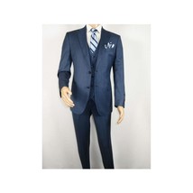 Men Suit BERLUSCONI Turkey 100% Italian Wool Super 180's 3pc Vested #Ber5 Navy image 2