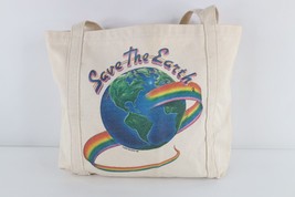 Vtg 80s Earth Day Spell Out Rainbow Save the Earth Handled Canvas Tote Bag USA - £38.08 GBP