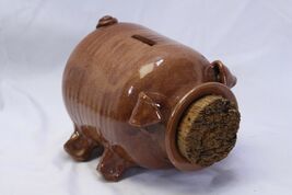 Hand Made Stoneware Clay Pottery Piggy Pig Bank Cork Snout  7-1/2" x 6" ... - $32.33