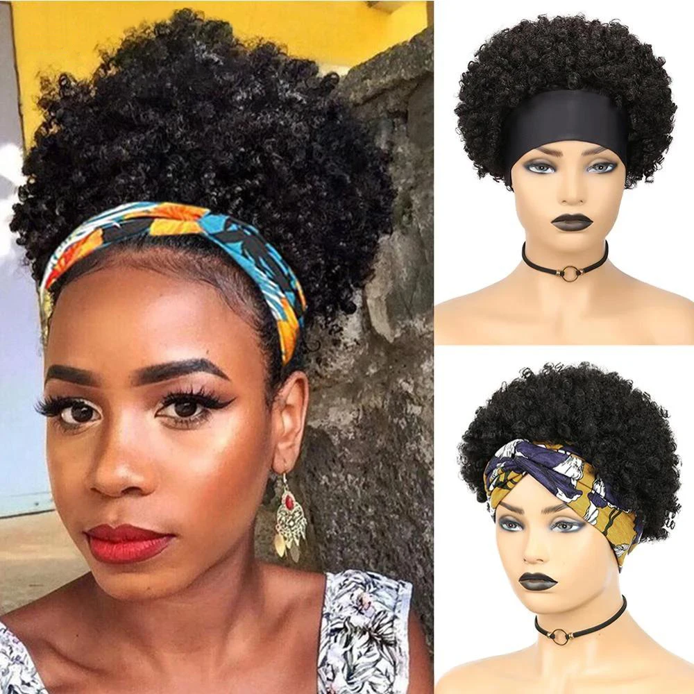 Headband Wig Afro Curly Scarf Wig Brazilian Remy Human Hair for African Women - $41.82+