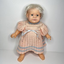 Real Baby Vintage 1986 Hasbro Weighted Soft Body Blonde Pink Crochet Dress 18&quot; - £31.28 GBP