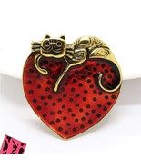 Betsey Johnson Red Cat Heart Pin Brooch - $12.38