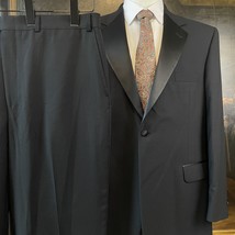 VTG Stafford Formal Wear 46R 40 x 30 2Pc Black 100% Wool Hopsack 1Btn Tuxedo - $124.99