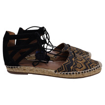 Aquazzura Belgravia Patterned Lace Up Espadrille Flat Sandals In Black A Size 37 - £83.77 GBP