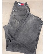 Vintage 1990s Tommy Hilfiger Black Wide Leg Jeans 30x30 Distressed 90s F... - $49.96