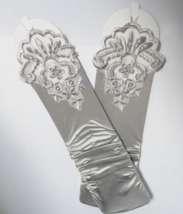 Bridal Prom Costume Adult Satin Fingerless Gloves Silver Elbow Length Party - $12.59