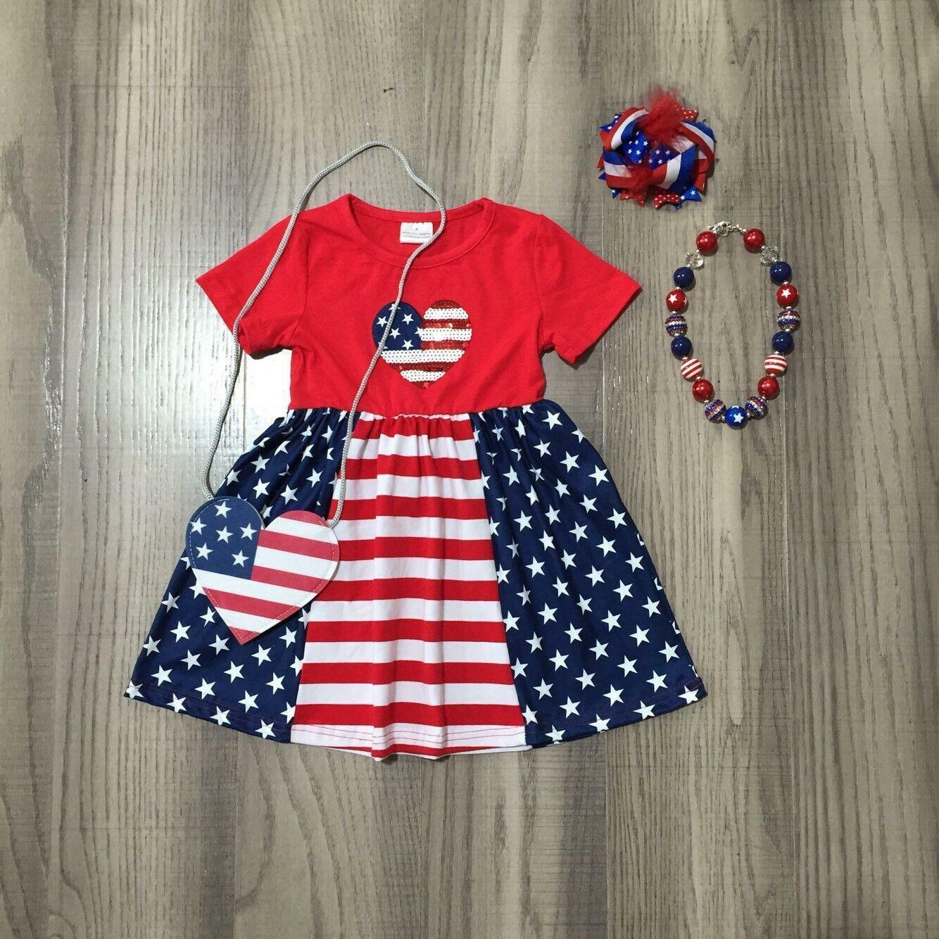 NEW 4th of July Girls Boutique Short Sleeve Star Dress &amp; Purse - $4.79+
