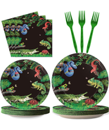 96 Pcs Reptile Birthday Party Supplies Lizard Snake Paper Plates Napkins... - €21,94 EUR