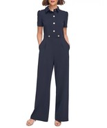 Tommy Hilfiger Women&#39;s Button-Front Jumpsuit Sky Captain Size 10 $129 - $58.41