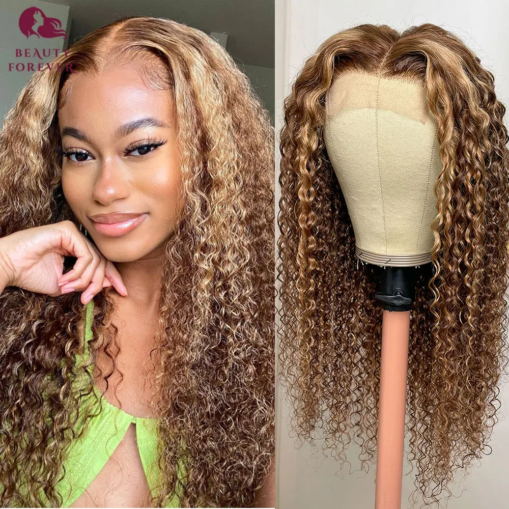 Highlights Blonde Curly Lace Closure Wig Clearance Sale Honey Blonde Colored - £112.53 GBP+