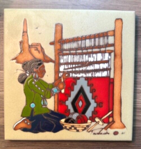 Cleo Teissedre Woman Weaving a Rug Ceramic Tile, Trivet or Wall Hanging - £19.58 GBP