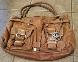 Michael Kors Brown SOFT Leather Drawstring Shoulder Bag w/Front Pockets ... - £43.42 GBP