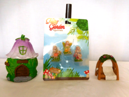 Miniature Fairy &amp; Garden Hut House Figurines  Arch, 5 Piece Set NEW - $150.79 MXN