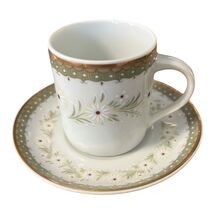Vintage Leart Brazil Demitasse Cup and Saucer Set Green Gold Floral Espr... - $14.40