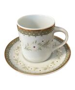 Vintage Leart Brazil Demitasse Cup and Saucer Set Green Gold Floral Espresso Tea - $14.40