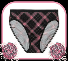 L XL Black Pink Plaid Stretch Cotton Victorias Secret High Leg Waist Brief Panty - £8.78 GBP