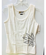 Christine Alexander White shirt tank top FITTED Size S black lotus flower - $1,284.70 MXN