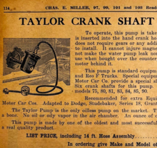 1917 Taylor Crank Shaft Tire Pump Advertisement Chas Miller Automobilia ... - $24.99