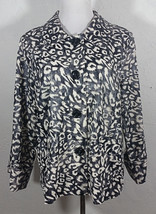 Erin London Womens Jacket Large Animal Print Button Down Multi Color Pockets - £15.68 GBP