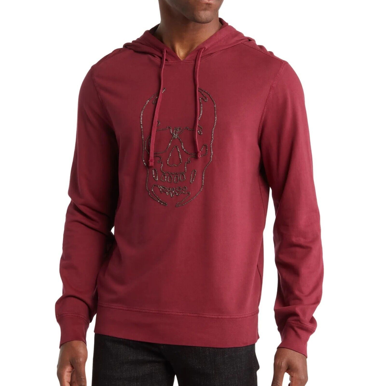 Primary image for John Varvatos Star USA Men's Stitched Chain Skull Pullover Hoodie Pinot Noir