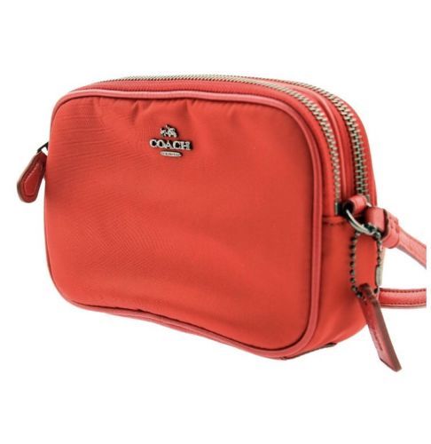 Primary image for NWT Coach Nylon Double Zipper Cross-body Pouch Bag Red F87093 handbags Clucth 