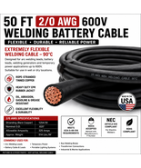 50 FT 2/0 AWG 600V Welding Battery Cable Black – Flexible Copper Power Wire - $295.00