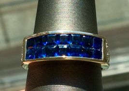 2.5Ct Princess Cut Blue Sapphire &amp; Diamond Channel Set Ring 14k White Gold Over - £82.20 GBP