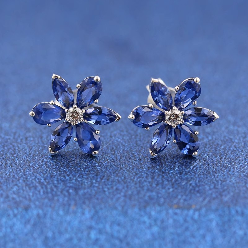 925 Sterling Silver Sparkling Blue Herbarium Cluster Stud Earrings ...