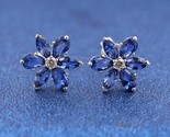 925 Sterling Silver Sparkling Blue Herbarium Cluster Stud Earrings - $17.20