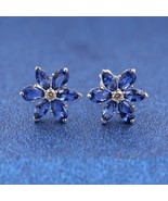 925 Sterling Silver Sparkling Blue Herbarium Cluster Stud Earrings - £13.70 GBP
