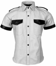 MEN&#39;S REAL LEATHER White Police Military Style Shirt BLUF ALL SIZE Shirt - £70.60 GBP