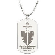 Isaiah 54.17 No Weapon Engraved Dog Tag Necklace Stainless Steel or 18k Gold w  - £37.92 GBP+