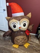 Gemmy 3.5&#39; Rare AirBlown Inflatable Lighted Christmas Owl with Santa Hat &amp; Scarf - £78.94 GBP