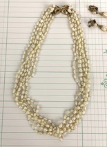 VTG 10k Gold Rice Pearl 6 Strand Necklace with 925 Dangle Earrings 18&quot; Long - £129.18 GBP