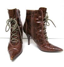 NINE WEST Belinda Shoes Boots Granny Boho Hi Heel Lace Up Distress Vintage 5.5 M - £35.00 GBP