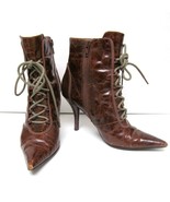 NINE WEST Belinda Shoes Boots Granny Boho Hi Heel Lace Up Distress Vinta... - £34.46 GBP
