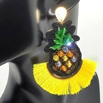 Yellow Colorful Beaded Pineapple Fun Fashion Stylish Trendy Fan Dangle E... - $19.80