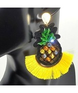 Yellow Colorful Beaded Pineapple Fun Fashion Stylish Trendy Fan Dangle E... - £15.57 GBP