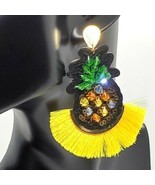 Yellow Colorful Beaded Pineapple Fun Fashion Stylish Trendy Fan Dangle E... - $19.80