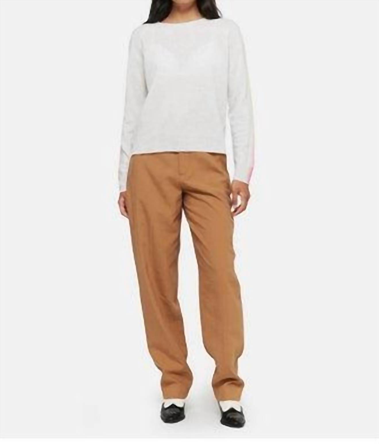Brodie Cashmere Porcha Stripe Round Neck Sweater Oatmeal/multi - $144.00